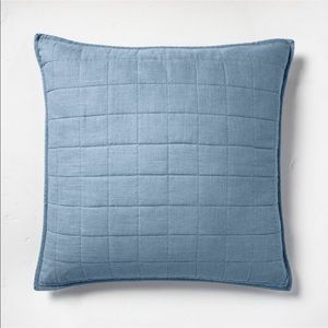 New Casaluna Linen Sham Quilted Euro Sky Blue Blend Heavyweight Pillow